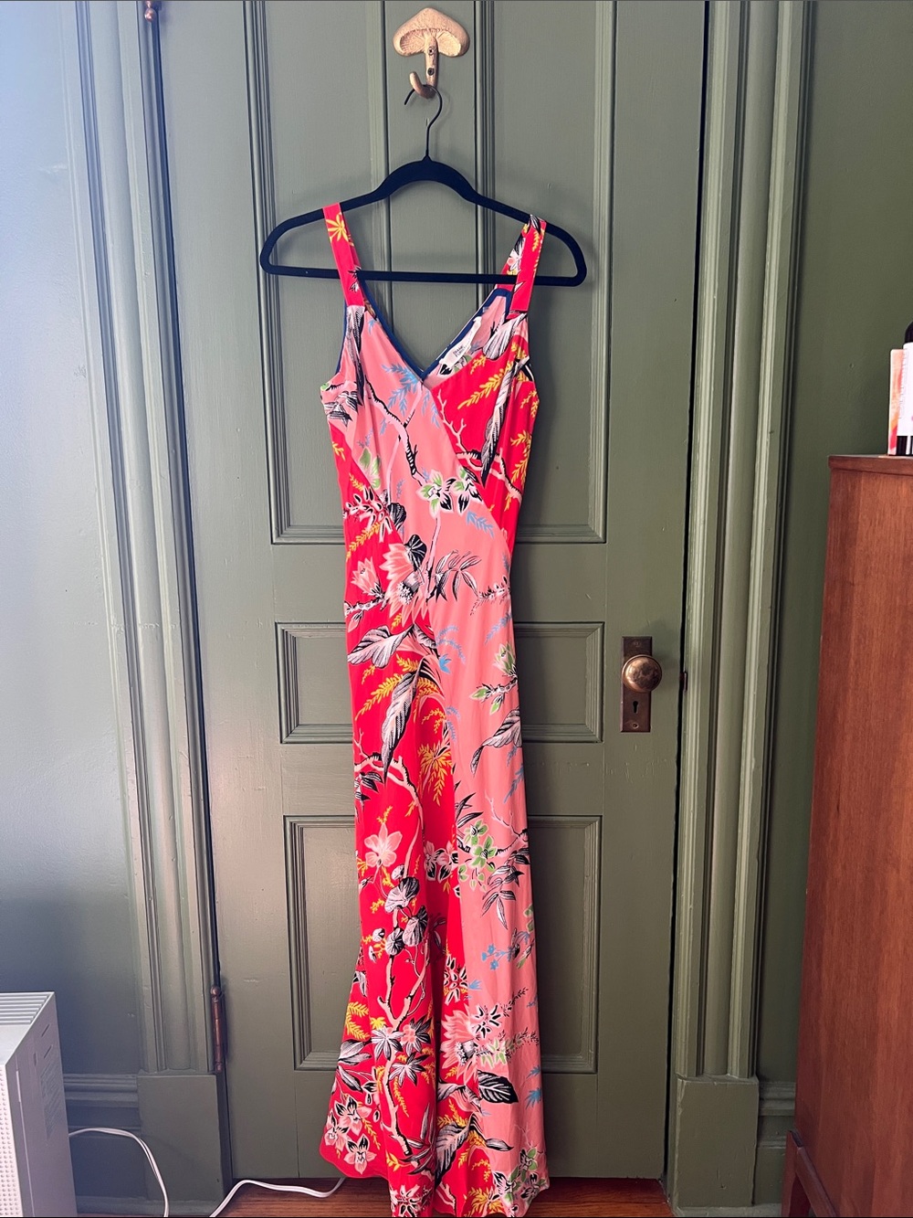DVF Petite 100% silk Floral Pink & Red V-Neck Maxi Dress (altered)